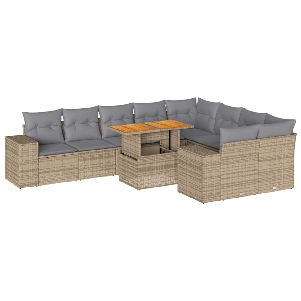 Set canapele de grădină cu perne, 10 piese, bej, poliratan - 1 | YEO