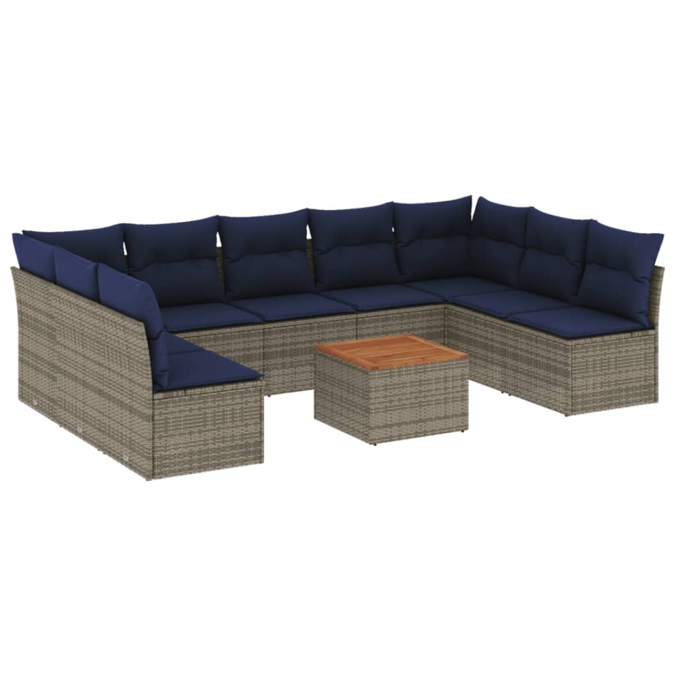 Set canapele de grădină cu perne, 10 piese, gri, poliratan - 1 | YEO