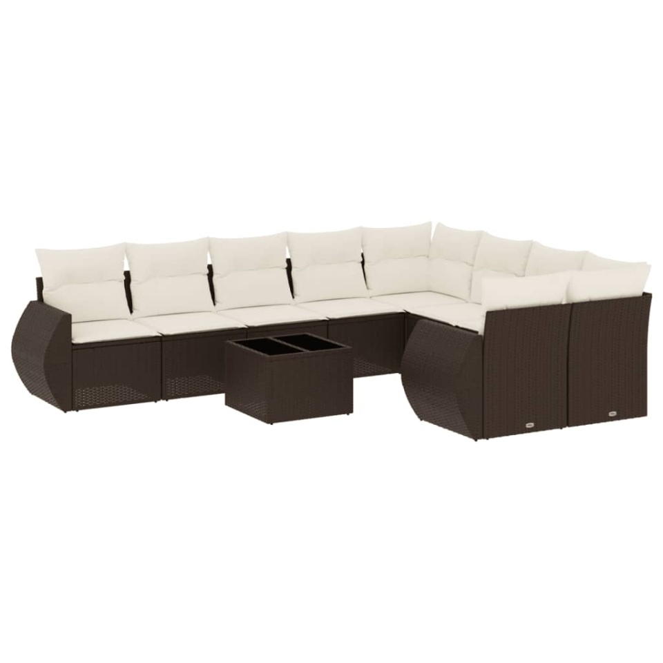 Set canapele de grădină cu perne, 10 piese, maro, poliratan - 1 | YEO