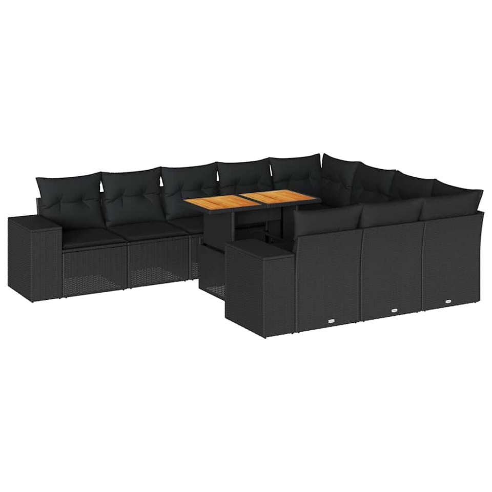 Set canapele de grădină cu perne, 10 piese, negru, poliratan - 1 | YEO