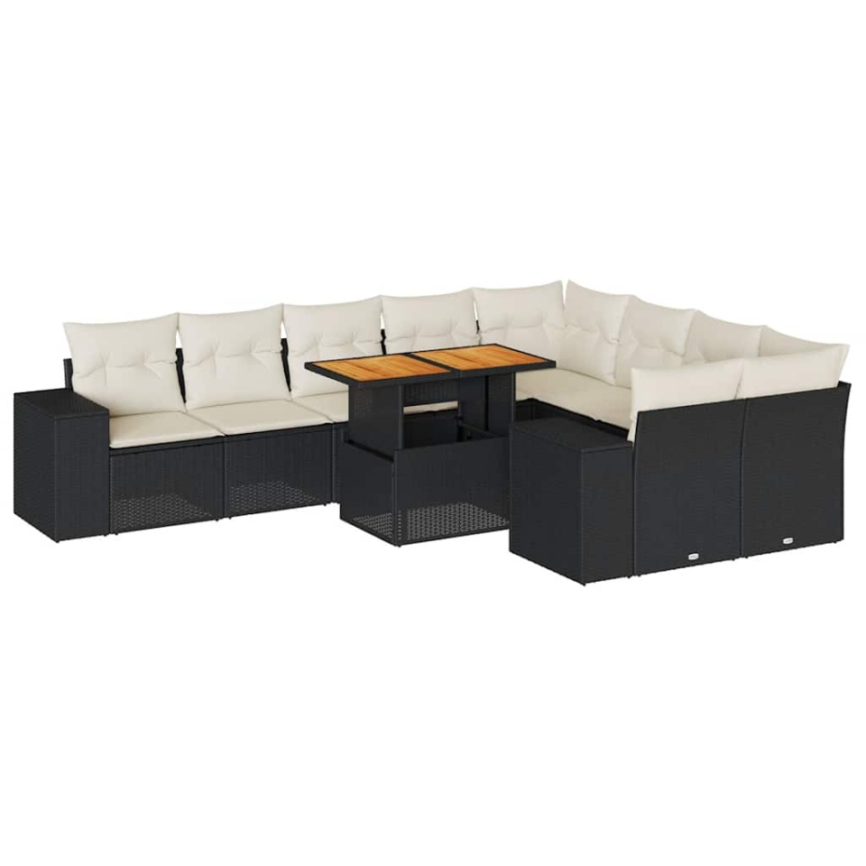 Set canapele de grădină cu perne, 10 piese, negru, poliratan - 1 | YEO