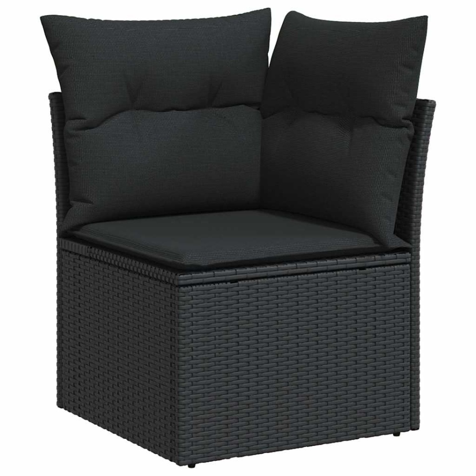 Set canapele de grădină cu perne, 11 piese, negru, poliratan - 3 | YEO