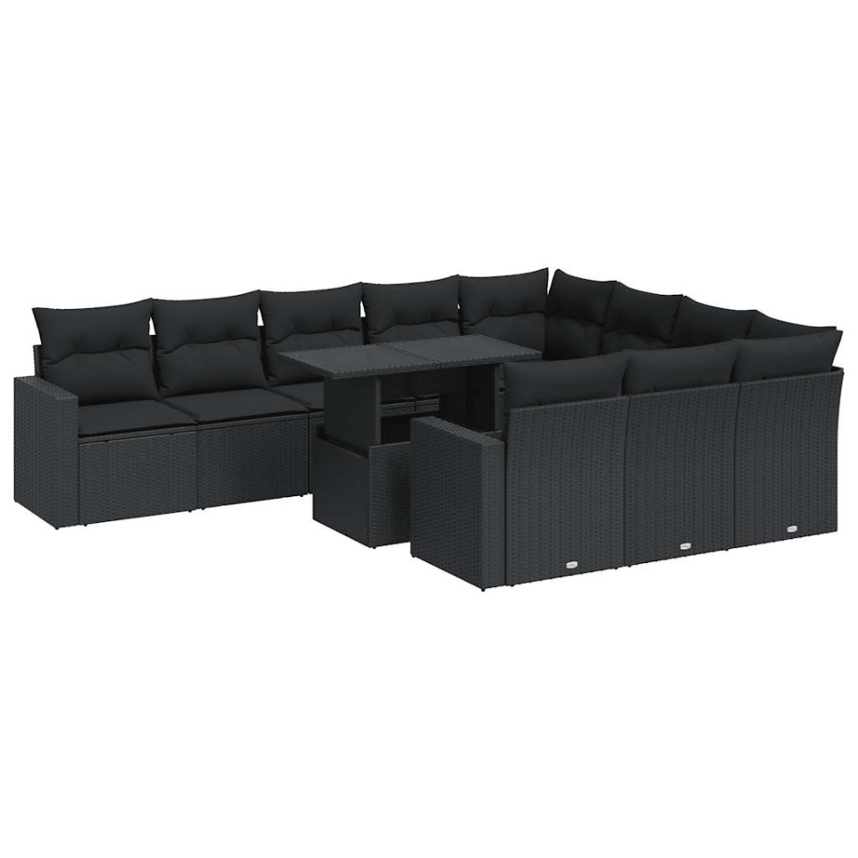 Set canapele de grădină cu perne, 11 piese, negru, poliratan - 1 | YEO