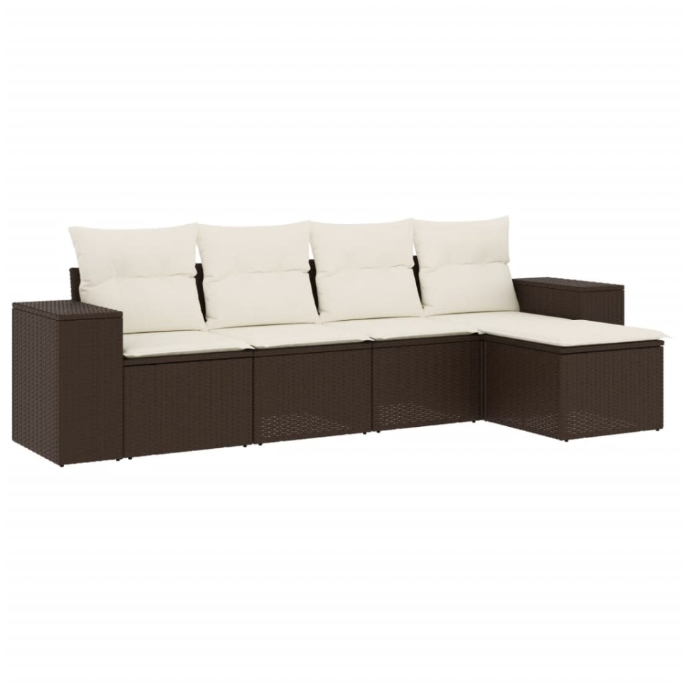Set canapele de grădină cu perne, 5 piese, maro, poliratan - 1 | YEO