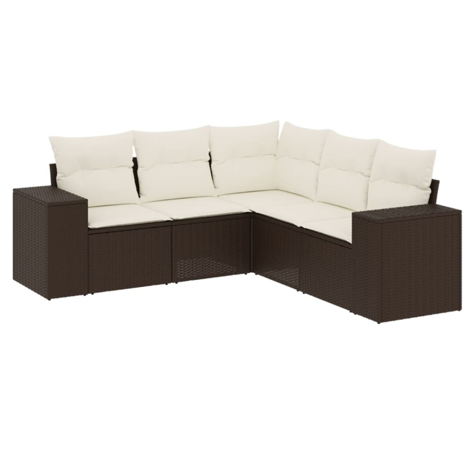 Set canapele de grădină cu perne, 5 piese, maro, poliratan - 1 | YEO