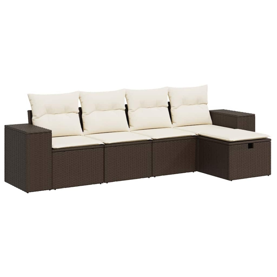 Set canapele de grădină cu perne, 5 piese, maro, poliratan - 1 | YEO