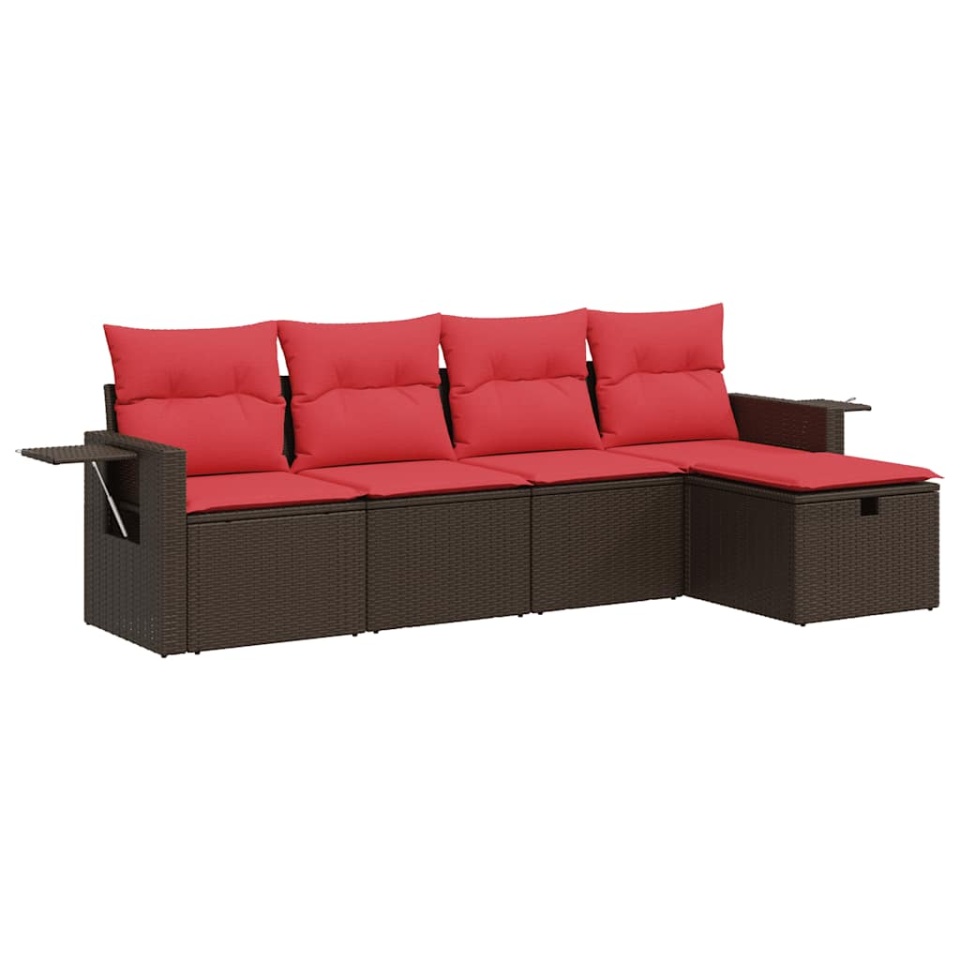 Set canapele de grădină cu perne, 5 piese, maro, poliratan - 1 | YEO
