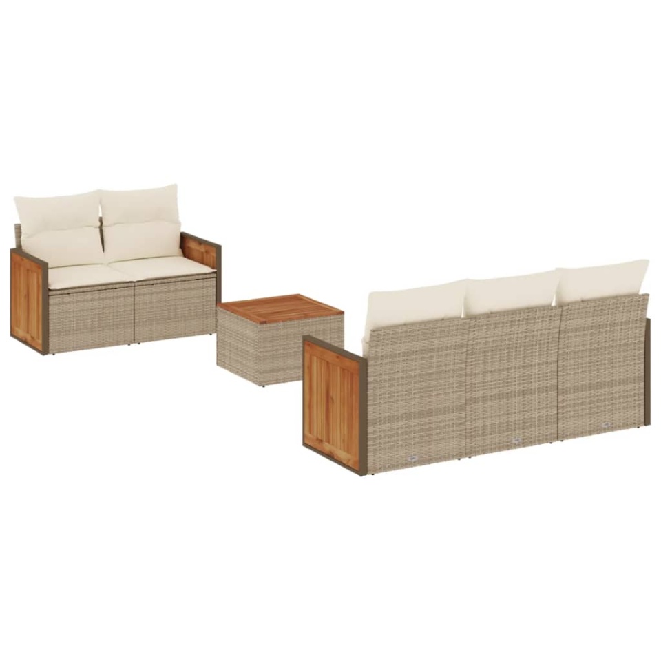 Set canapele de grădină cu perne, 6 piese, bej, poliratan - 1 | YEO