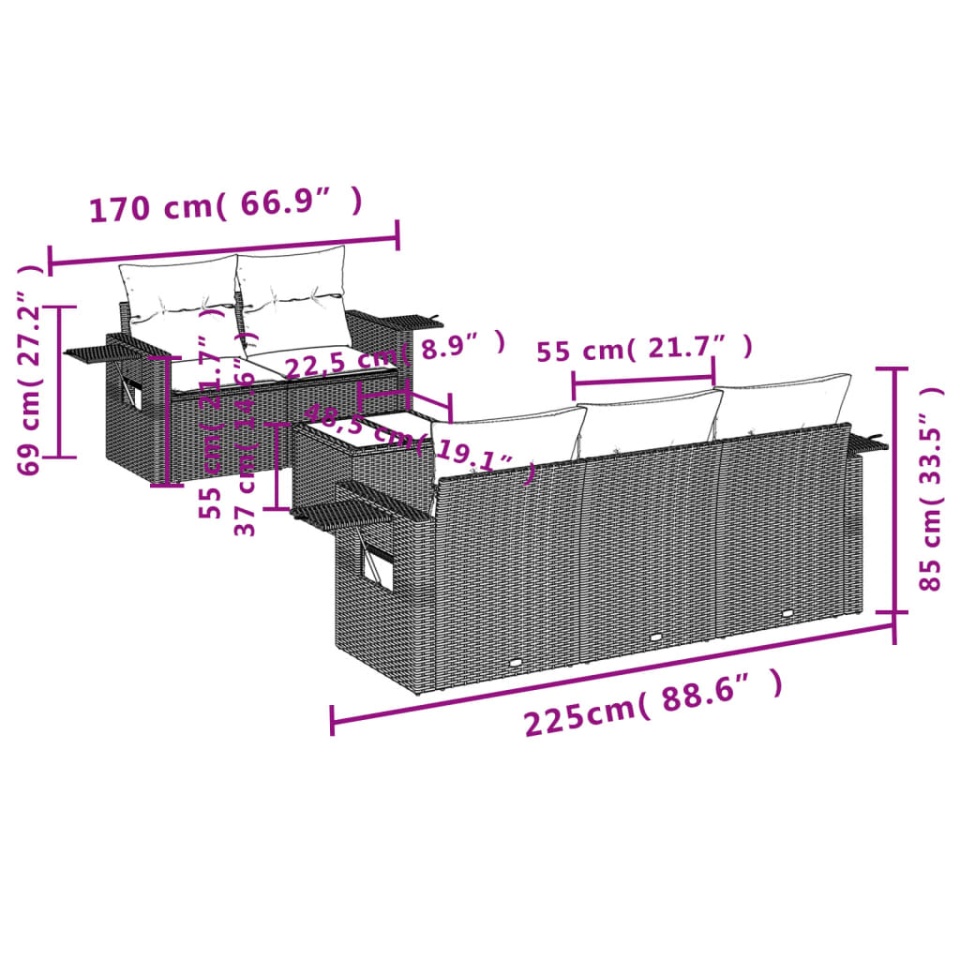 Set canapele de grădină cu perne, 6 piese, bej, poliratan - 2 | YEO