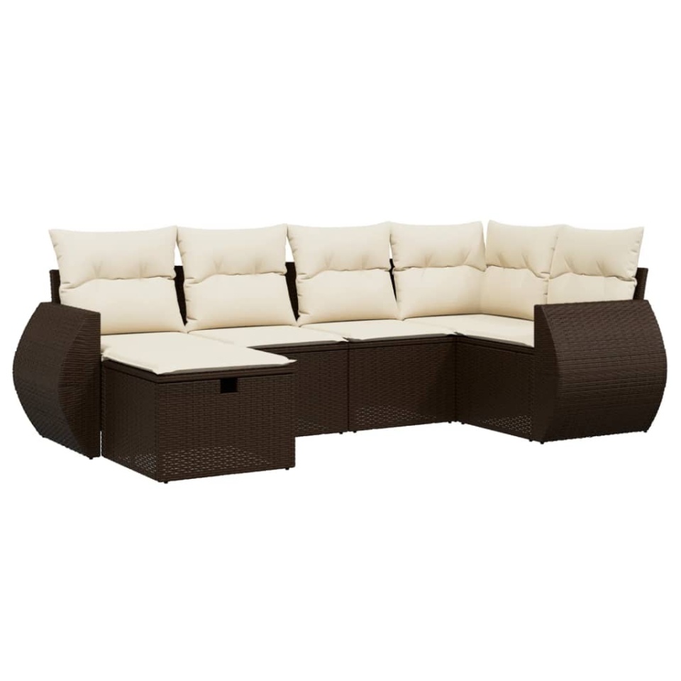 Set canapele de grădină cu perne, 6 piese, maro, poliratan - 1 | YEO