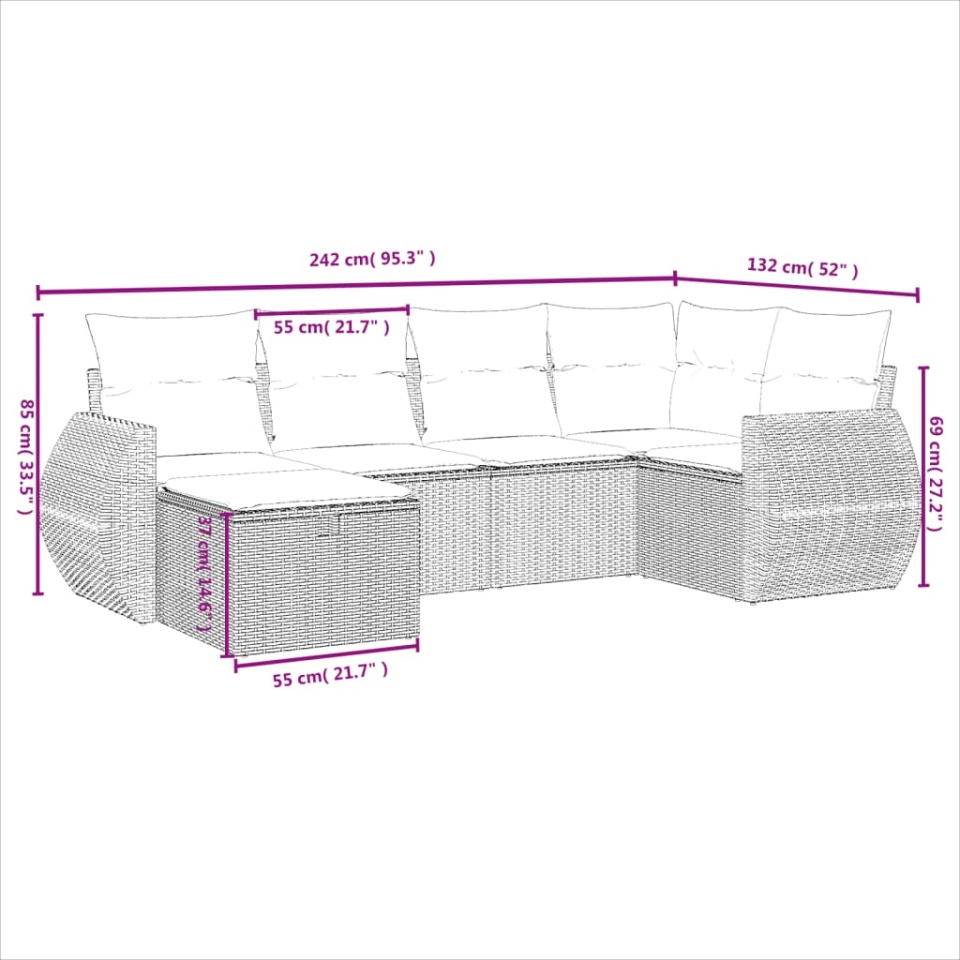 Set canapele de grădină cu perne, 6 piese, maro, poliratan - 3 | YEO