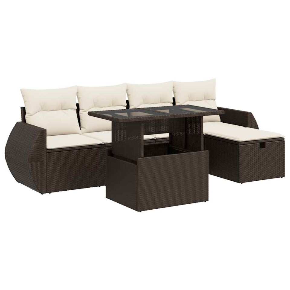 Set canapele de grădină cu perne, 6 piese, maro, poliratan - 1 | YEO