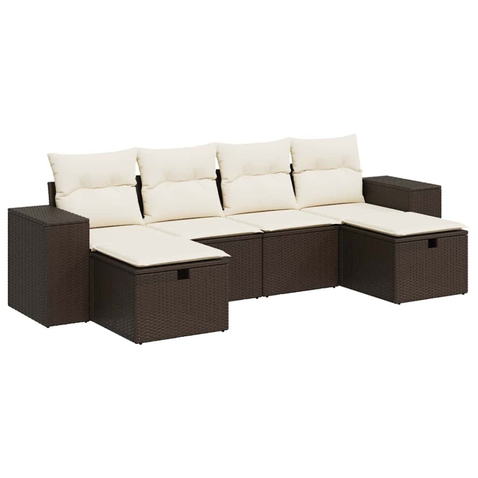 Set canapele de grădină cu perne, 6 piese, maro, poliratan - 1 | YEO