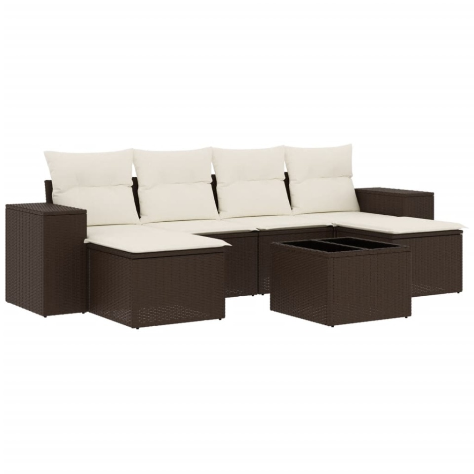 Set canapele de grădină cu perne, 7 piese, maro, poliratan - 1 | YEO