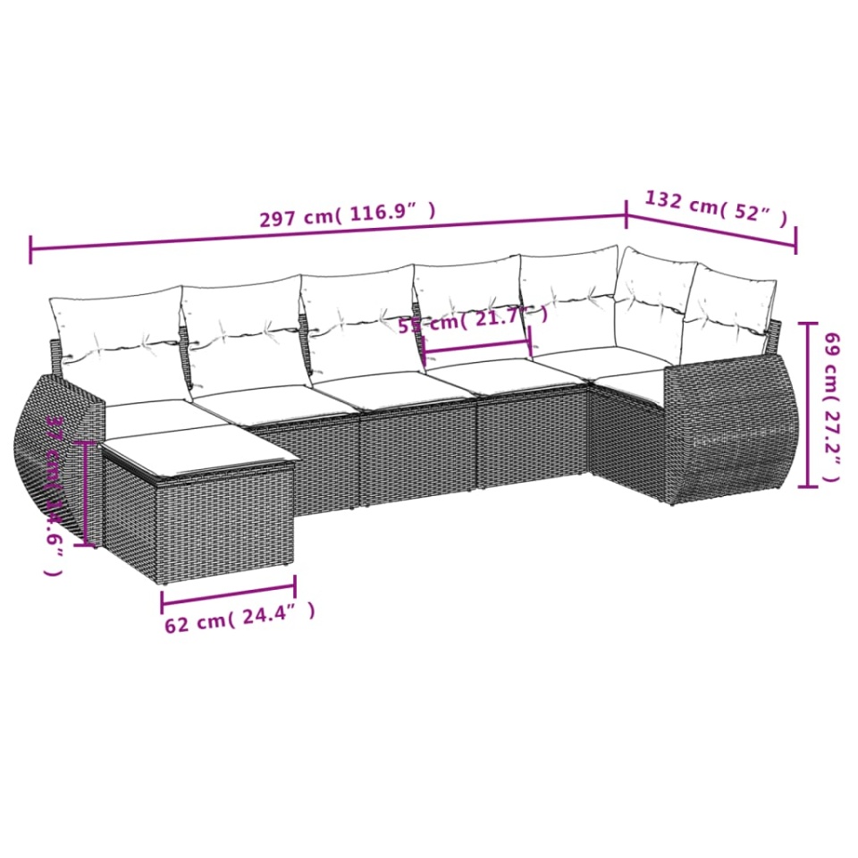 Set canapele de grădină cu perne, 7 piese, maro, poliratan - 2 | YEO