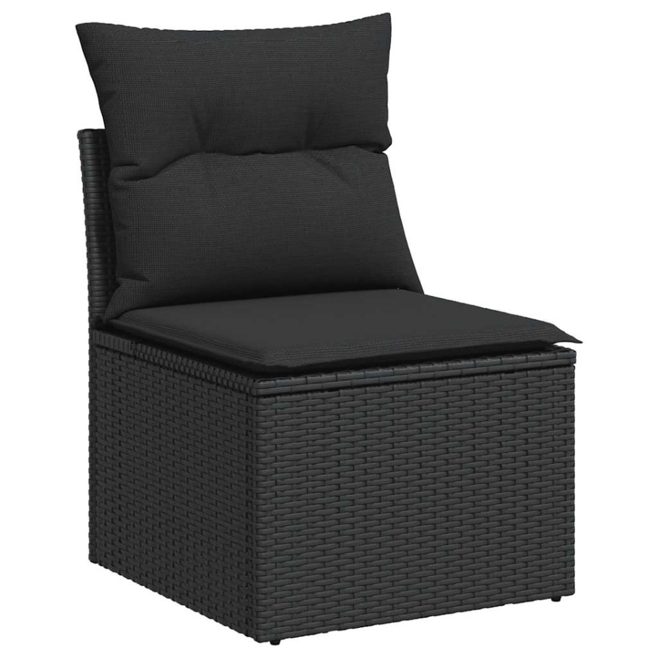 Set canapele de grădină cu perne, 7 piese, negru, poliratan - 2 | YEO