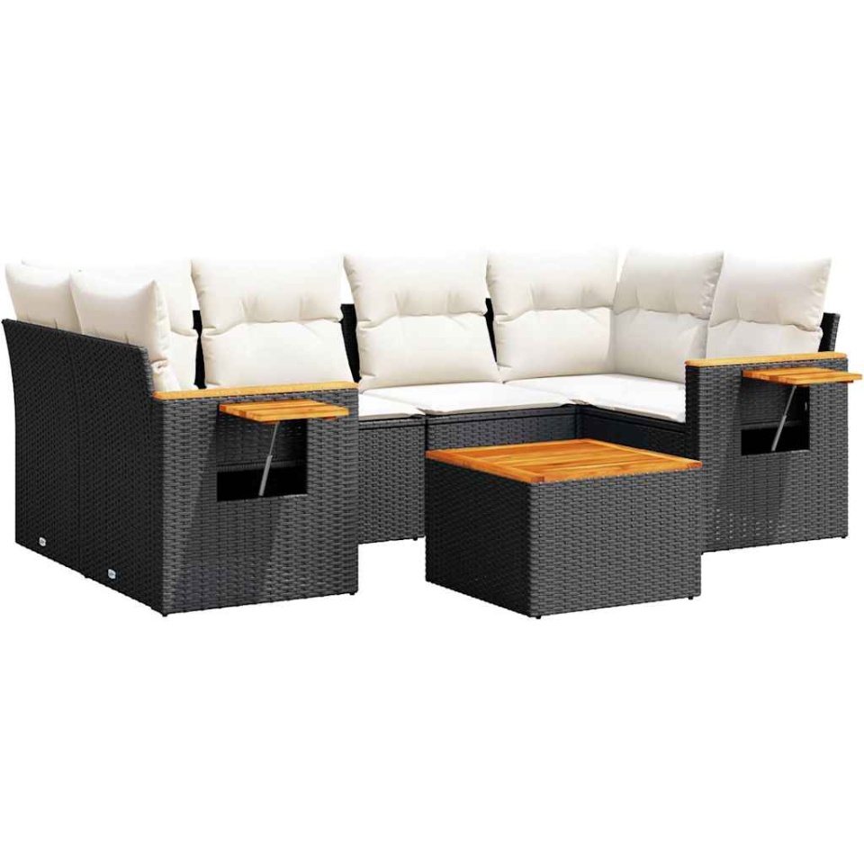 Set canapele de grădină cu perne, 7 piese, negru, poliratan - 1 | YEO