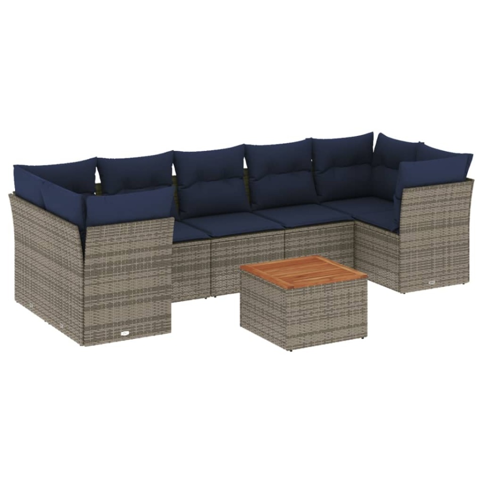 Set canapele de grădină cu perne, 8 piese, gri, poliratan - 1 | YEO
