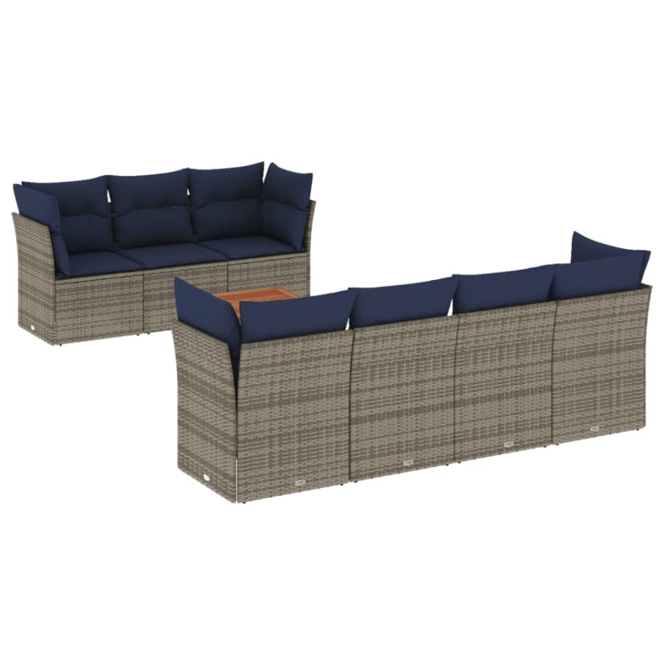 Set canapele de grădină cu perne, 8 piese, gri, poliratan - 1 | YEO