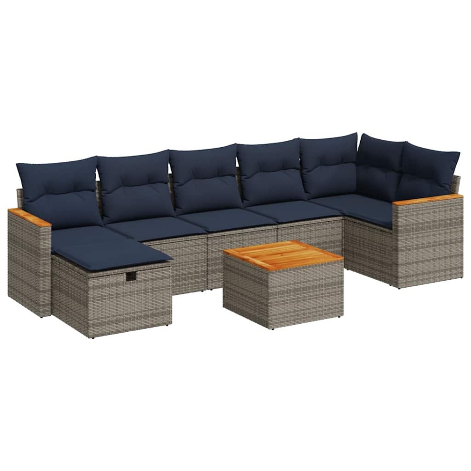 Set canapele de grădină cu perne, 8 piese, gri, poliratan - 1 | YEO