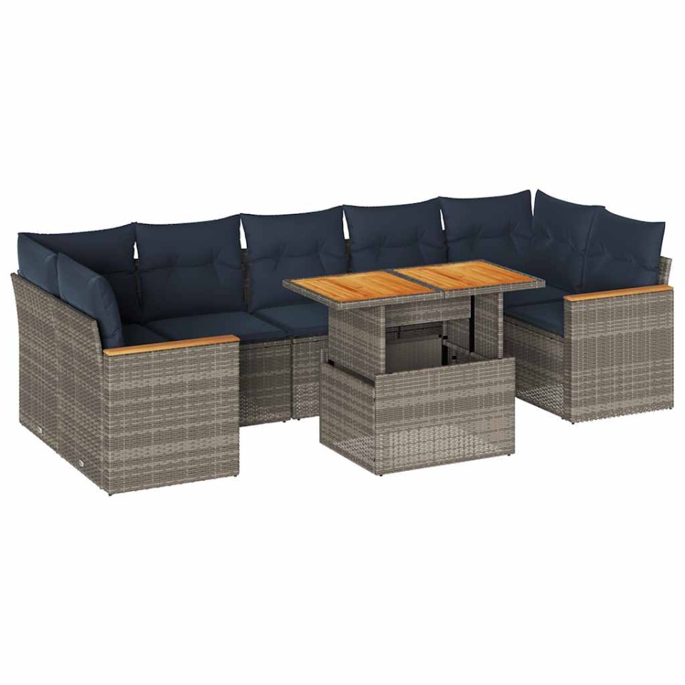 Set canapele de grădină cu perne, 8 piese, gri, poliratan - 1 | YEO