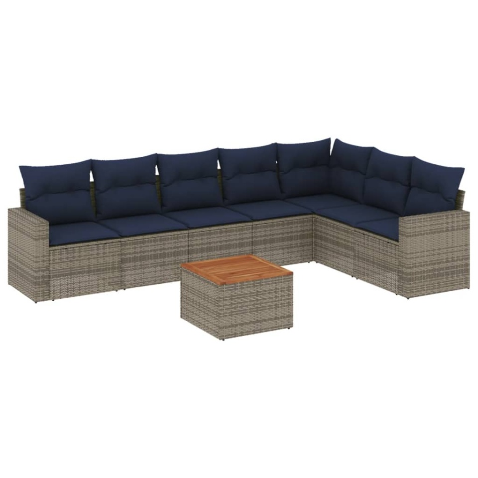 Set canapele de grădină cu perne, 8 piese, gri, poliratan - 1 | YEO
