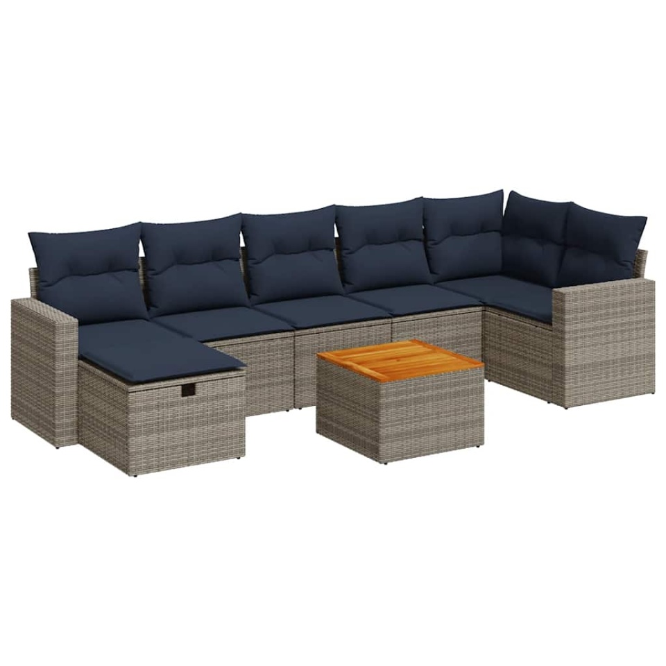 Set canapele de grădină cu perne, 8 piese, gri, poliratan - 1 | YEO