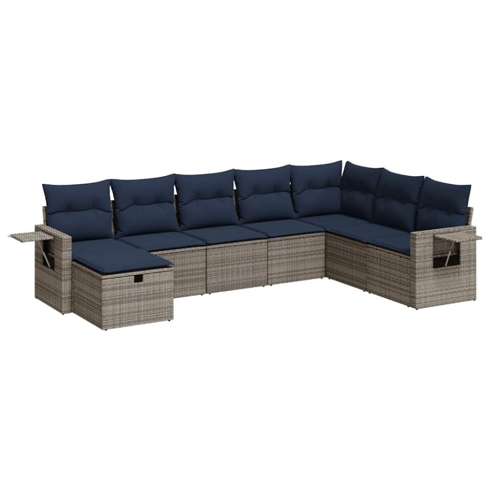 Set canapele de grădină cu perne, 8 piese, gri, poliratan - 1 | YEO