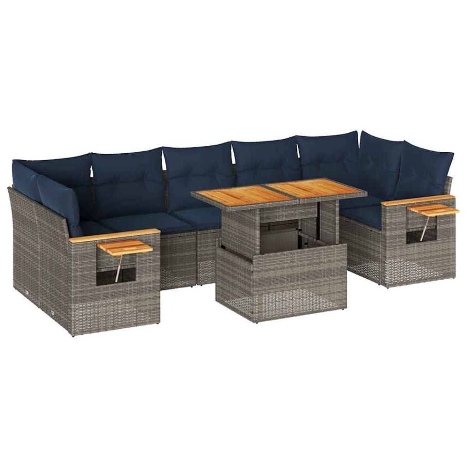 Set canapele de grădină cu perne, 8 piese, gri, poliratan - 1 | YEO