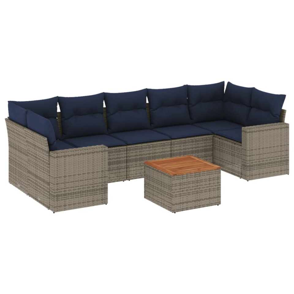 Set canapele de grădină cu perne, 8 piese, gri, poliratan - 1 | YEO