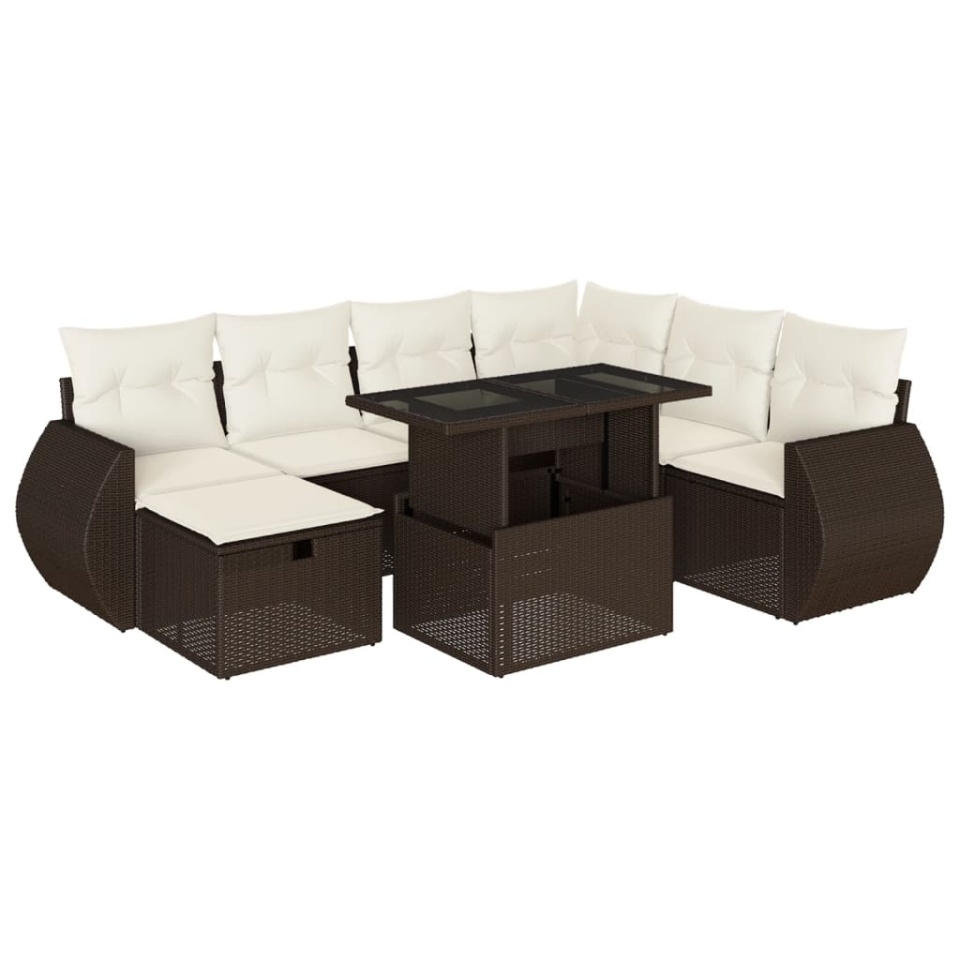Set canapele de grădină cu perne, 8 piese, maro, poliratan - 1 | YEO