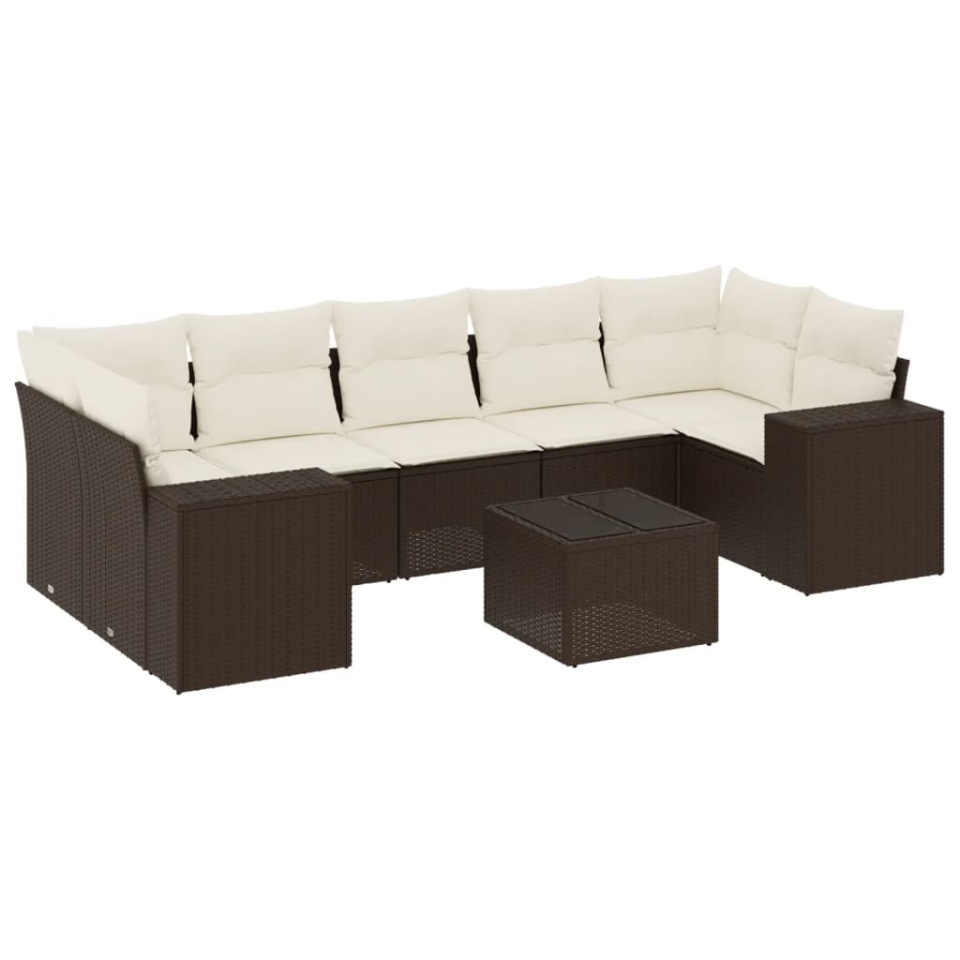 Set canapele de grădină cu perne, 8 piese, maro, poliratan - 1 | YEO