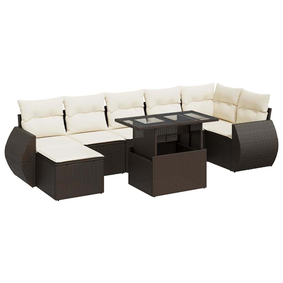 Set canapele de grădină cu perne, 8 piese, maro, poliratan - 1 | YEO
