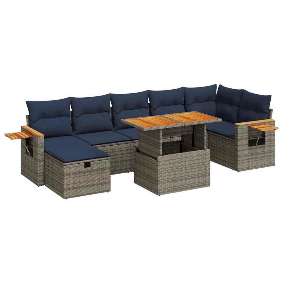Set canapele de grădină cu perne, 8 piese, maro, poliratan - 1 | YEO