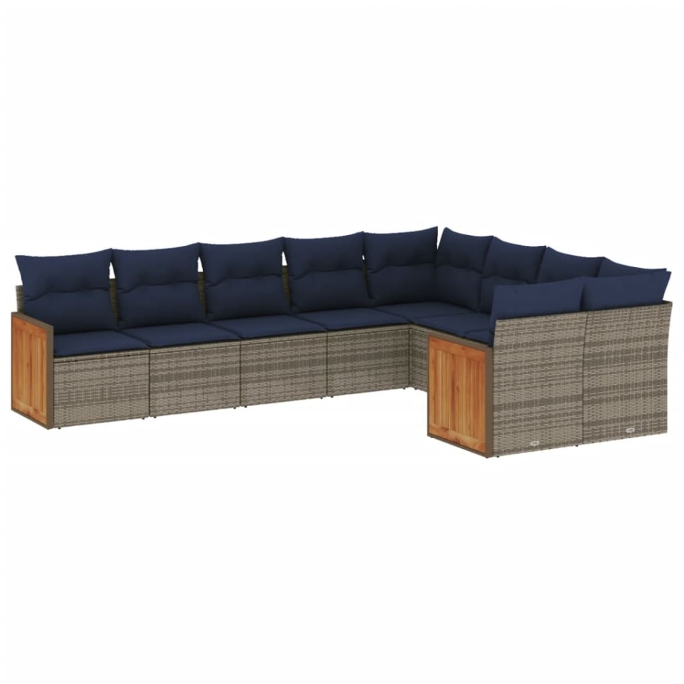 Set canapele de grădină cu perne, 9 piese, gri, poliratan - 1 | YEO