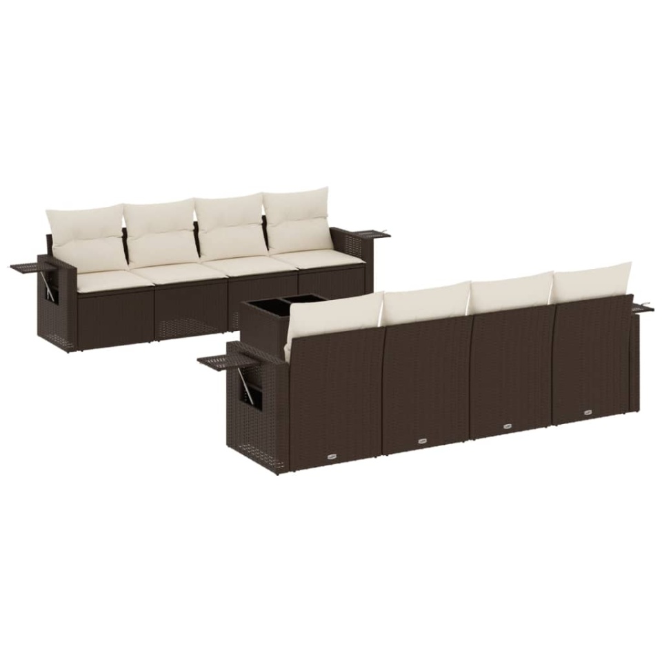 Set canapele de grădină cu perne, 9 piese, maro, poliratan - 1 | YEO