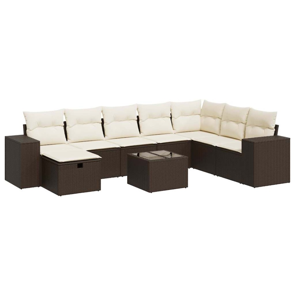 Set canapele de grădină cu perne, 9 piese, maro, poliratan - 1 | YEO