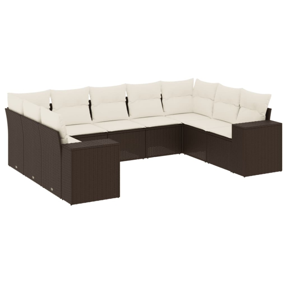 Set canapele de grădină cu perne, 9 piese, maro, poliratan - 1 | YEO