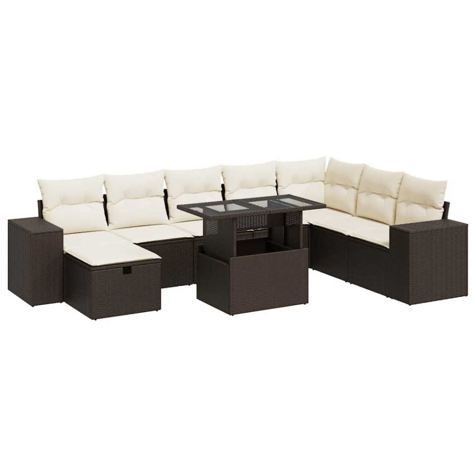 Set canapele de grădină cu perne, 9 piese, maro, poliratan - 1 | YEO