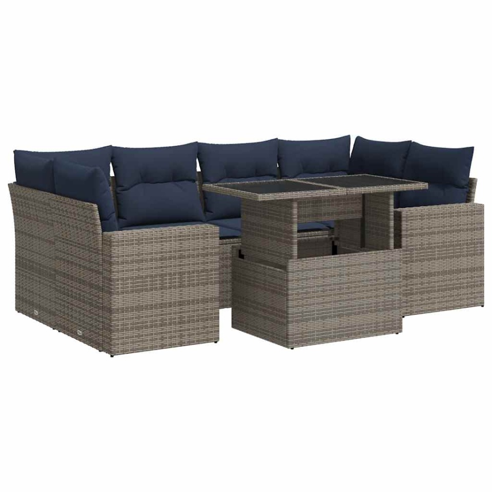 Set canapele grădină cu perne 7 piese gri poliratan/lemn acacia - 1 | YEO