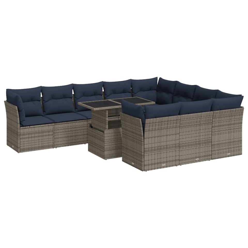 Set canapele grădină perne 11 piese, gri, poliratan/lemn acacia - 1 | YEO