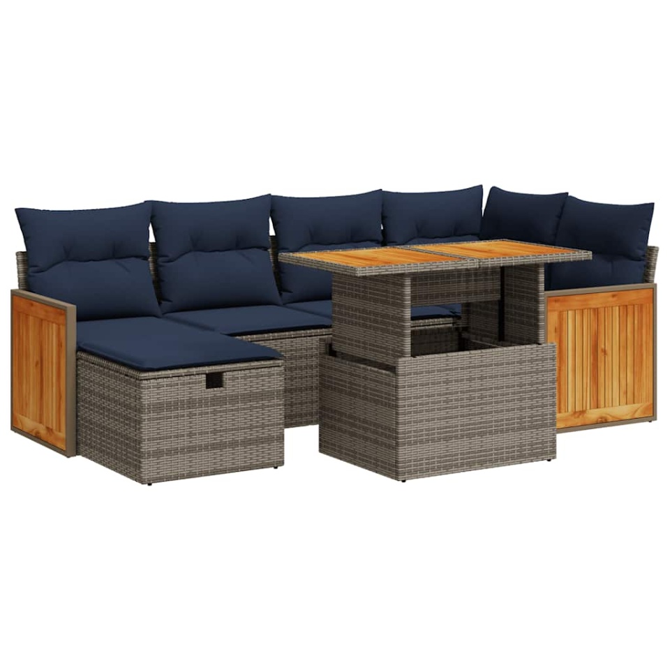 Set canapele grădină perne 7 piese negru, poliratan/lemn acacia - 1 | YEO