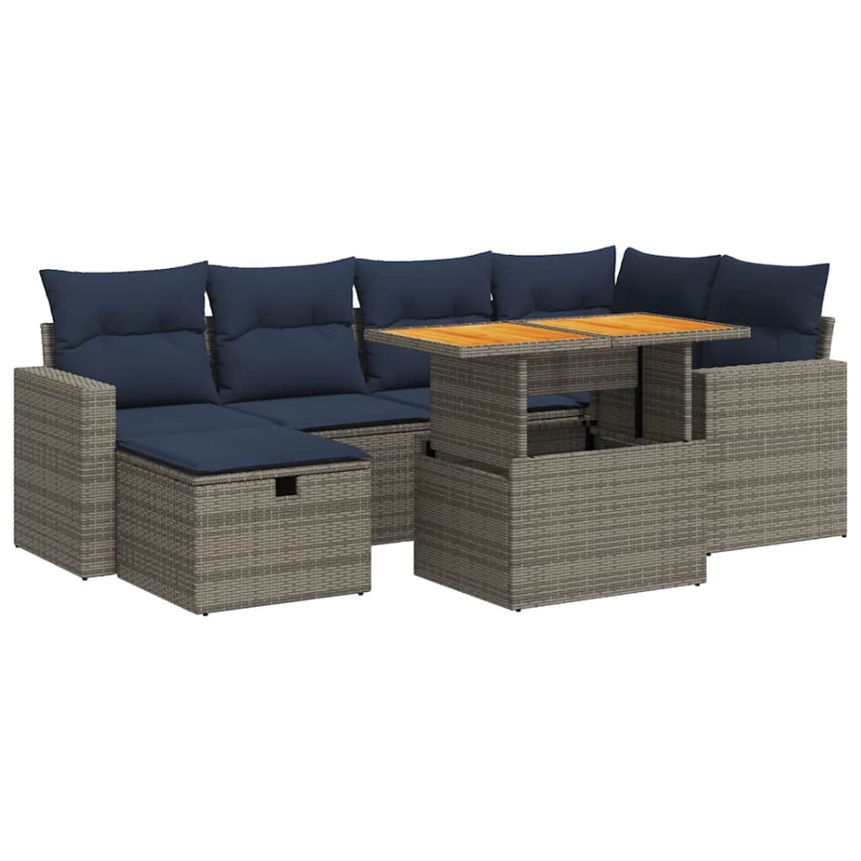Set canapele grădină perne 7 piese negru, poliratan/lemn acacia - 1 | YEO