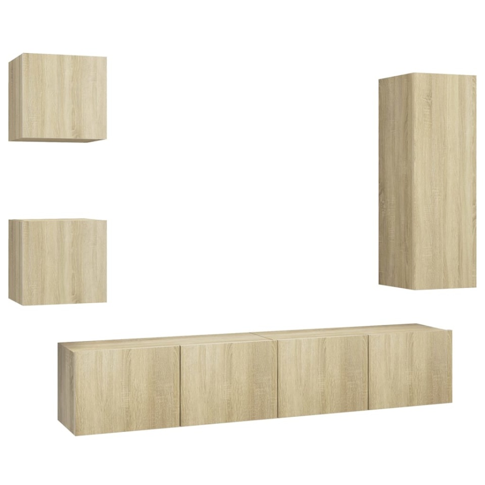 Set comodă TV, 5 piese, stejar sonoma, lemn prelucrat - 1 | YEO