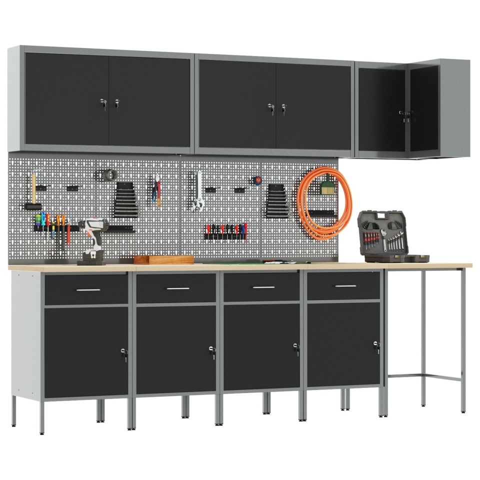 Set de 12 piese pentru dulap de lucru și tablă de unghii - Negru, MDF și Metal - 2 | YEO