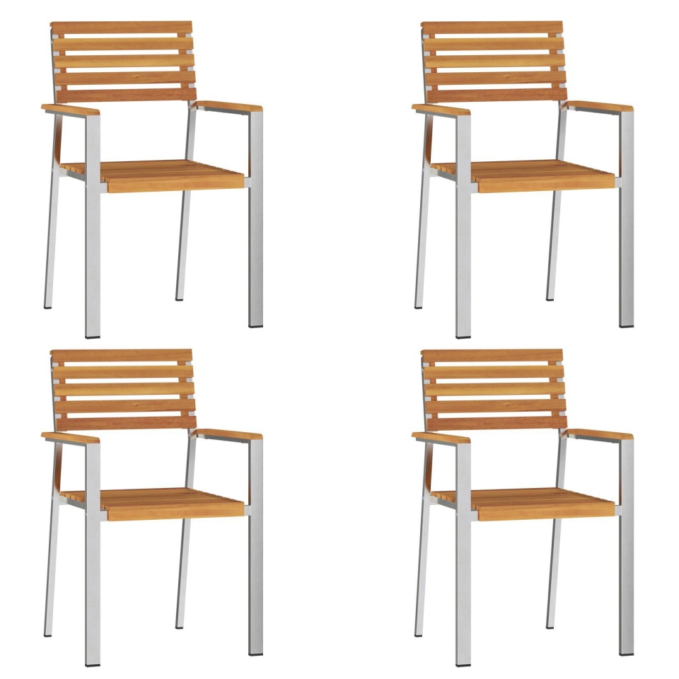 Set de 4 scaune de grădină stackabile din lemn masiv de acacia și oțel inoxidabil - 3 | YEO