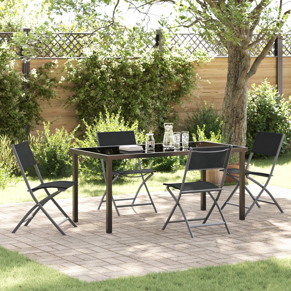 Set de 5 Piese pentru Dining în Grădină Negru Textilenă și Oțel