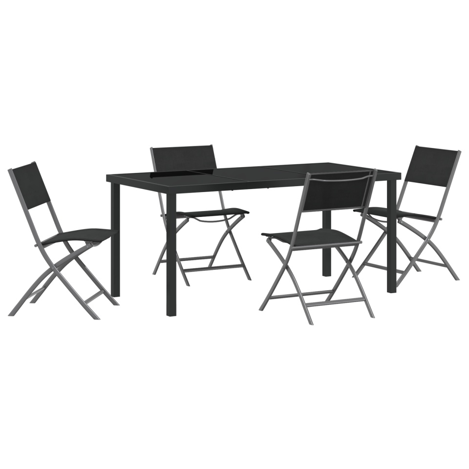 Set de 5 Piese pentru Dining în Grădină Negru Textilenă și Oțel - 1 | YEO