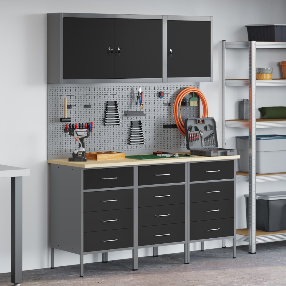 Set de banc de lucru de 8 piese din oțel negru