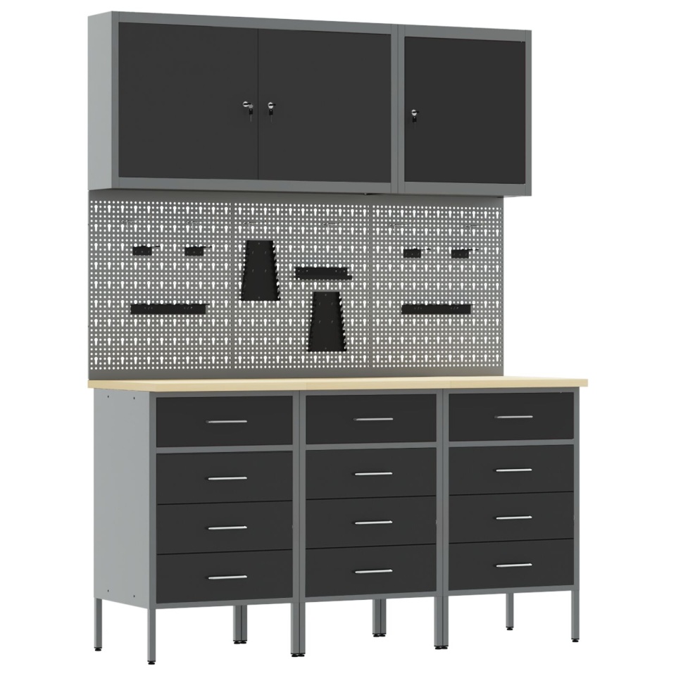 Set de banc de lucru de 8 piese din oțel negru - 1 | YEO